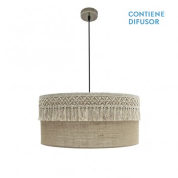 Distribuidor - Lâmpadas Diversas | Colgantes Rustica | COLGANTE EKATERINA 3XE27 CUERO/SACO REGX60X60 CM CON PASAMANERIA Ref: 188296014